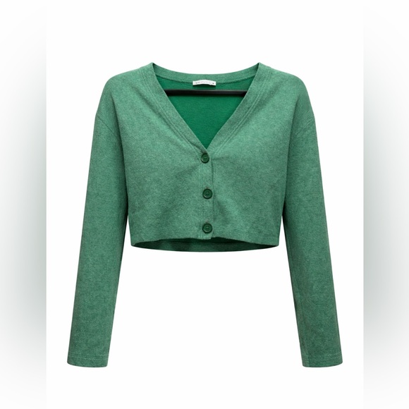 Zara Jackets & Blazers - Zara Cropped Green Cardigan V-Neck Button Front Lightweight Sweater Size Medium
